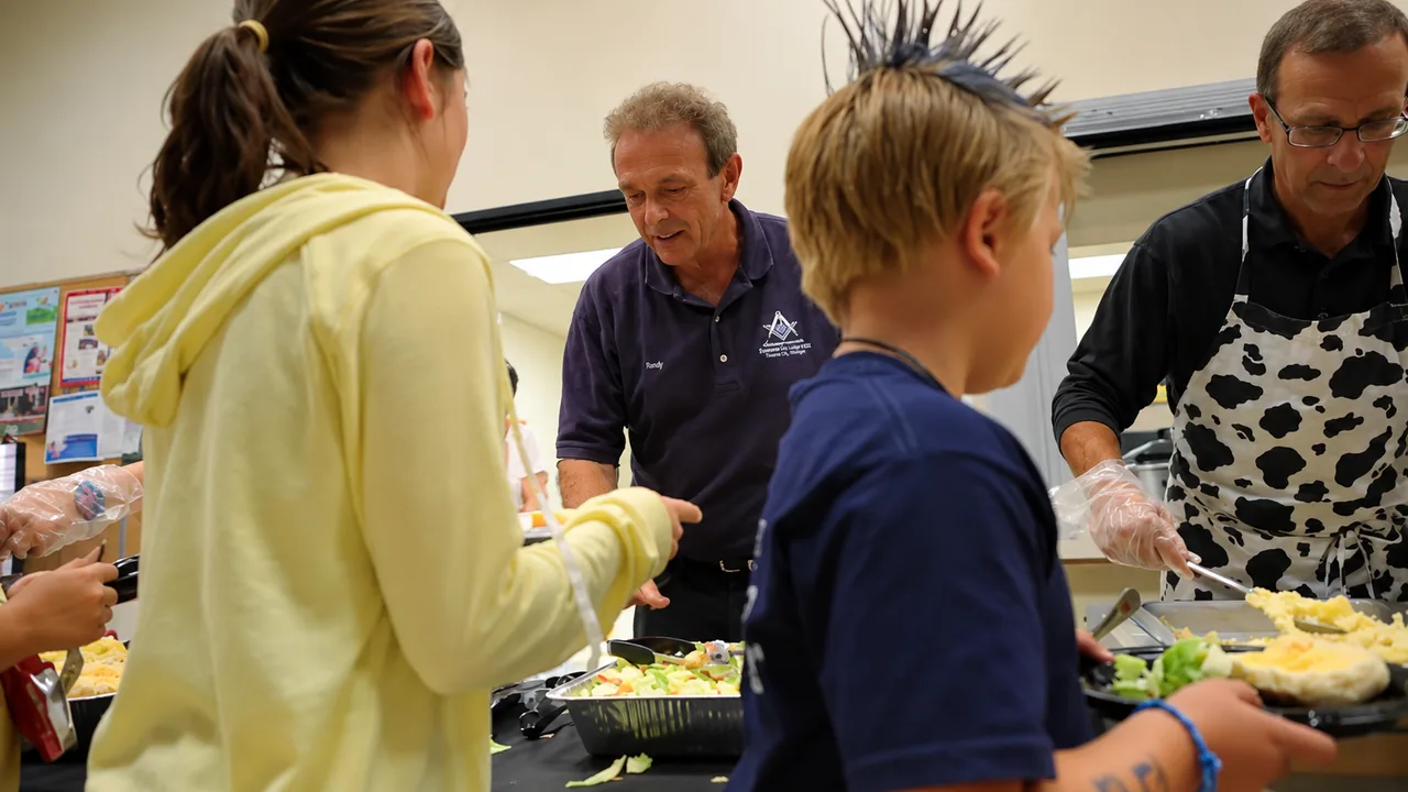 Volunteers from Traverse City Lodge No. 222 serving food to children and families at a community gathering