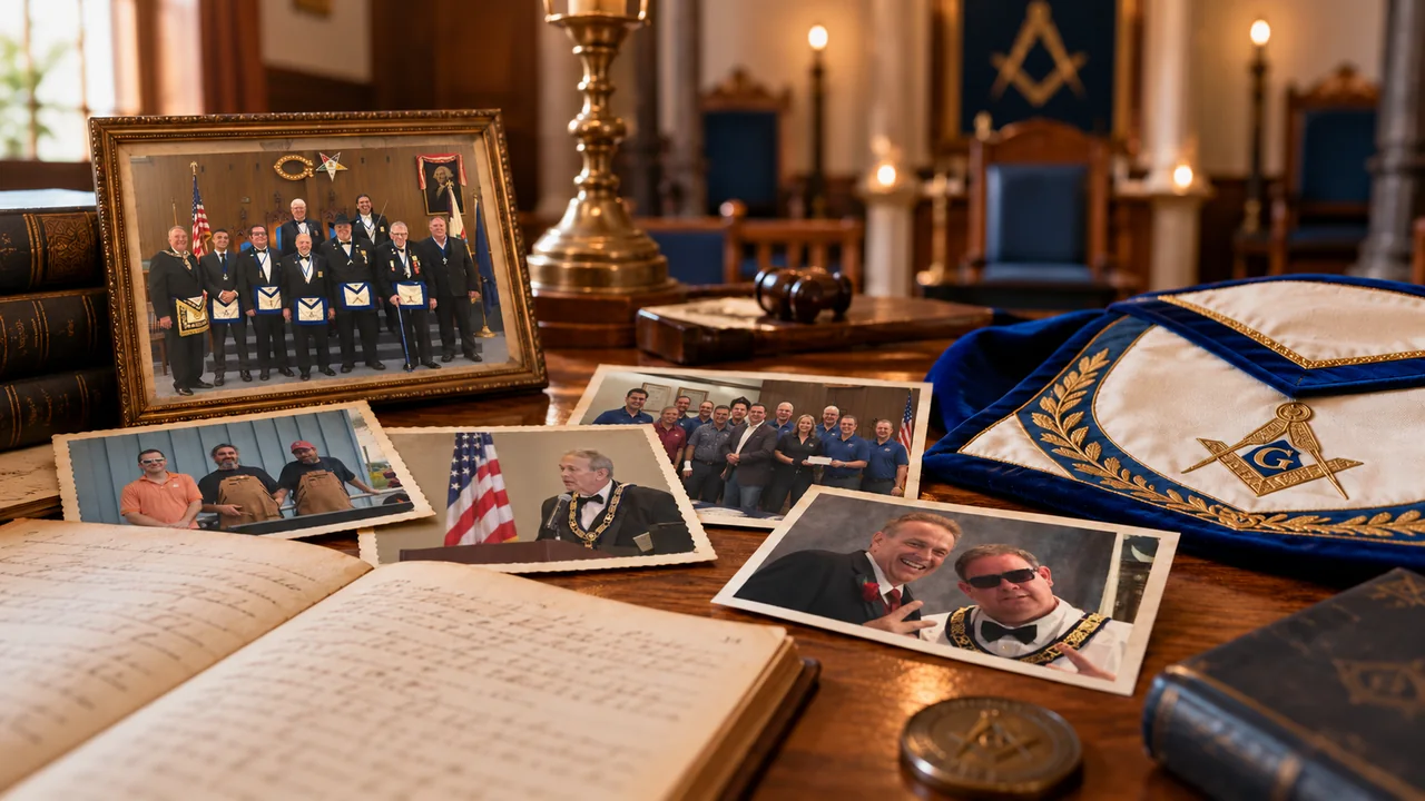 A living legacy collage of Traverse City Lodge No. 222 photographs, regalia, and records
